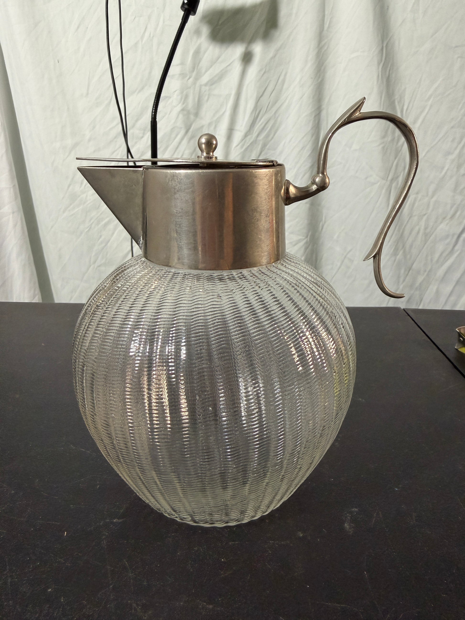 Glass Pitcher with Silver Lid - Ribbed Design