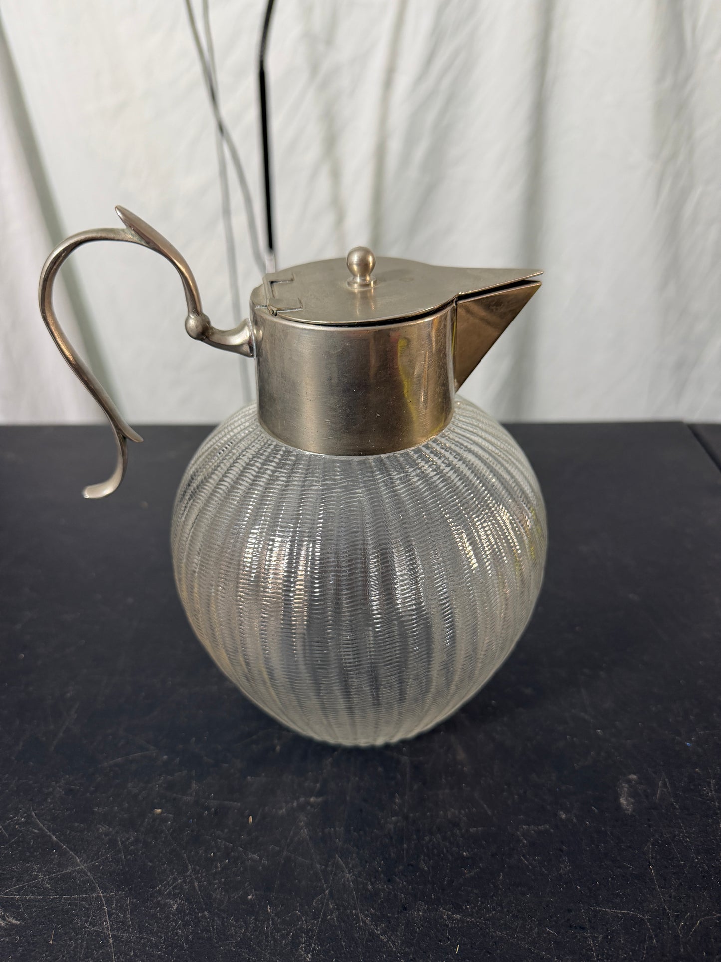 Glass Pitcher with Silver Lid - Ribbed Design - photo 4