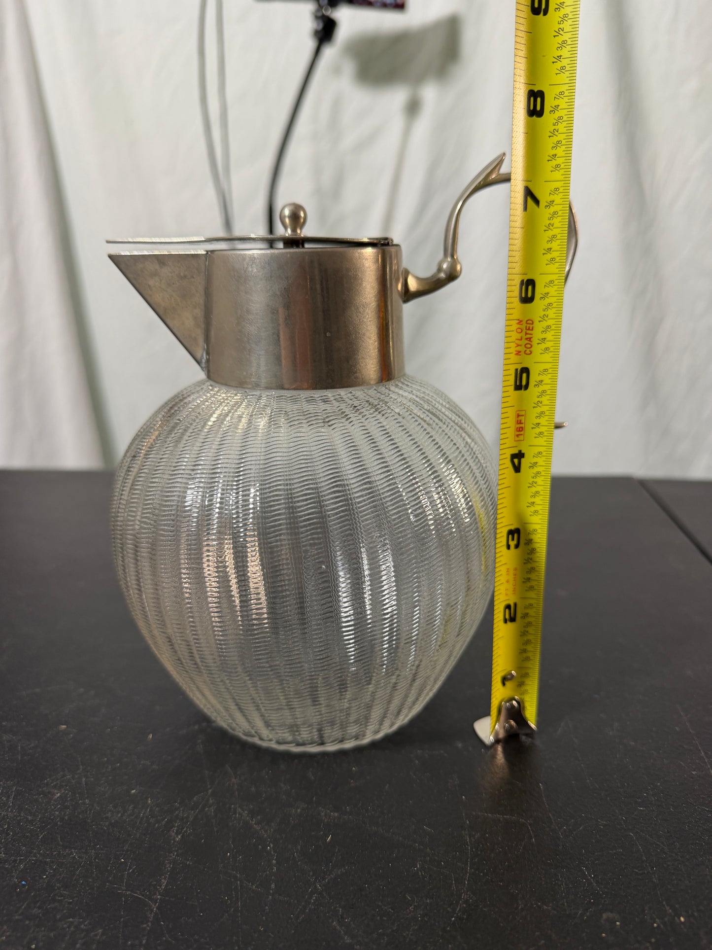 Glass Pitcher with Silver Lid - Ribbed Design - photo 8