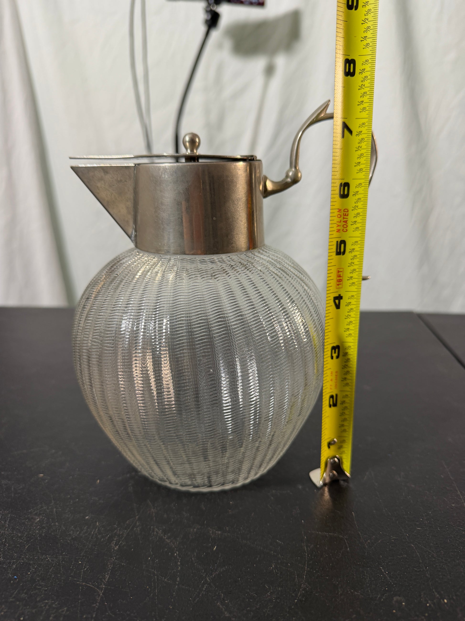 Glass Pitcher with Silver Lid - Ribbed Design - photo 8