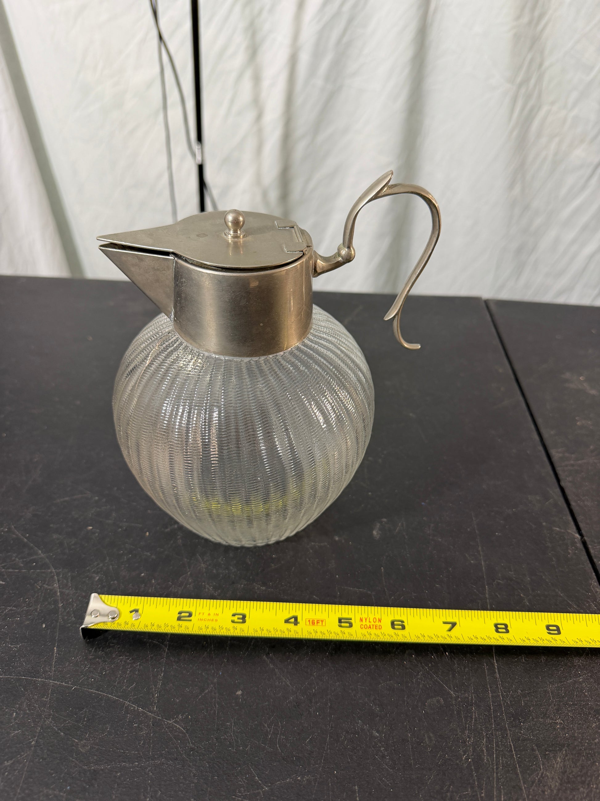 Glass Pitcher with Silver Lid - Ribbed Design - photo 9