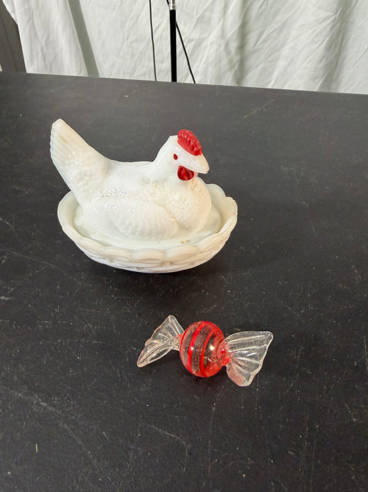 Westmoreland Glass Chicken on Nest with Candy Dish