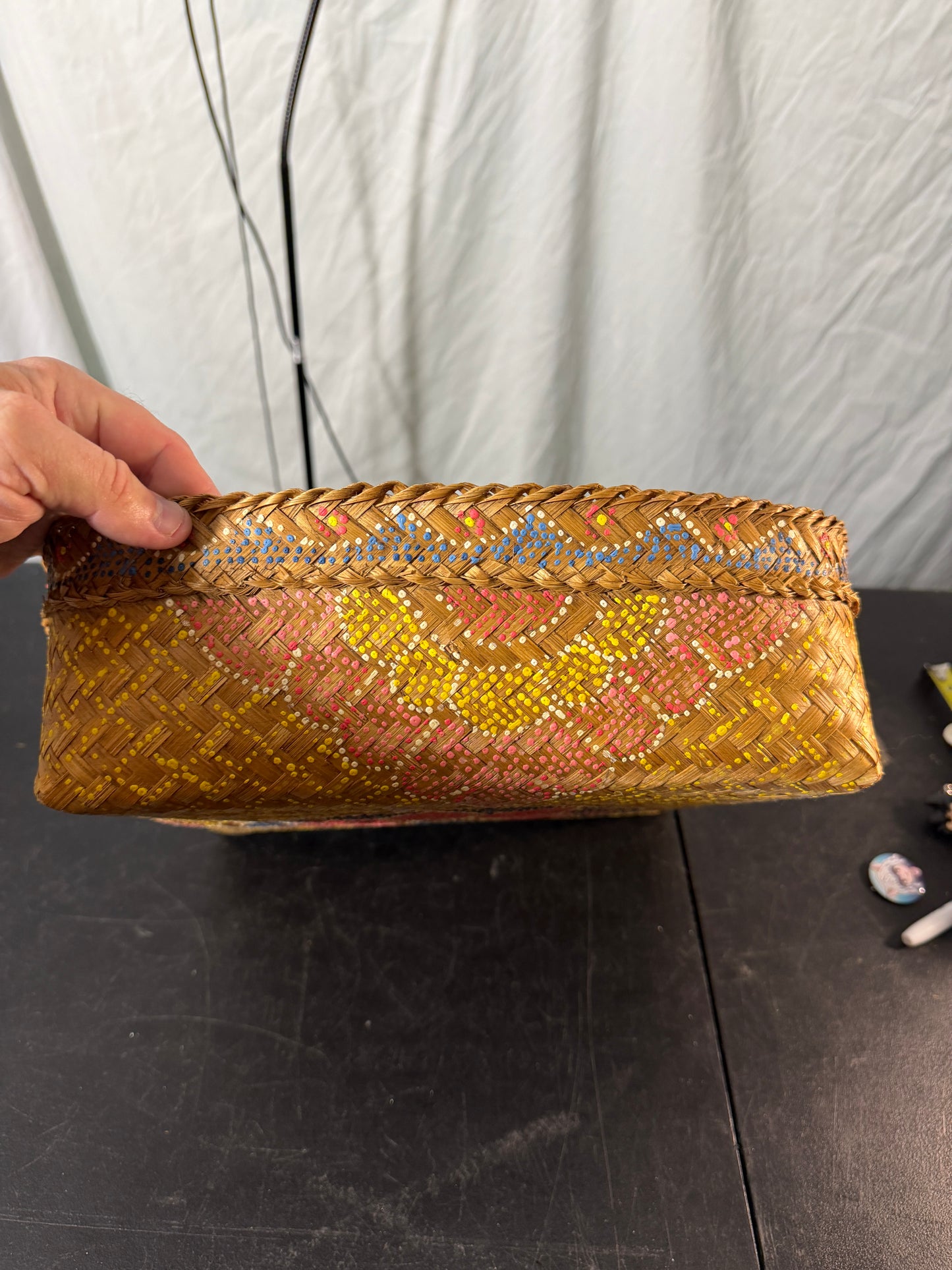 Woven Decorative Basket with Colorful Design