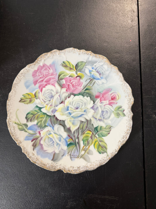 Decorative Floral Plate Signed J. Mace