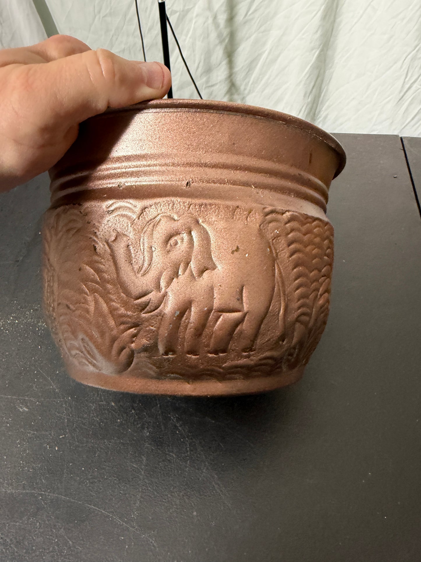 Elephant Design Copper Planter Pot - photo 3