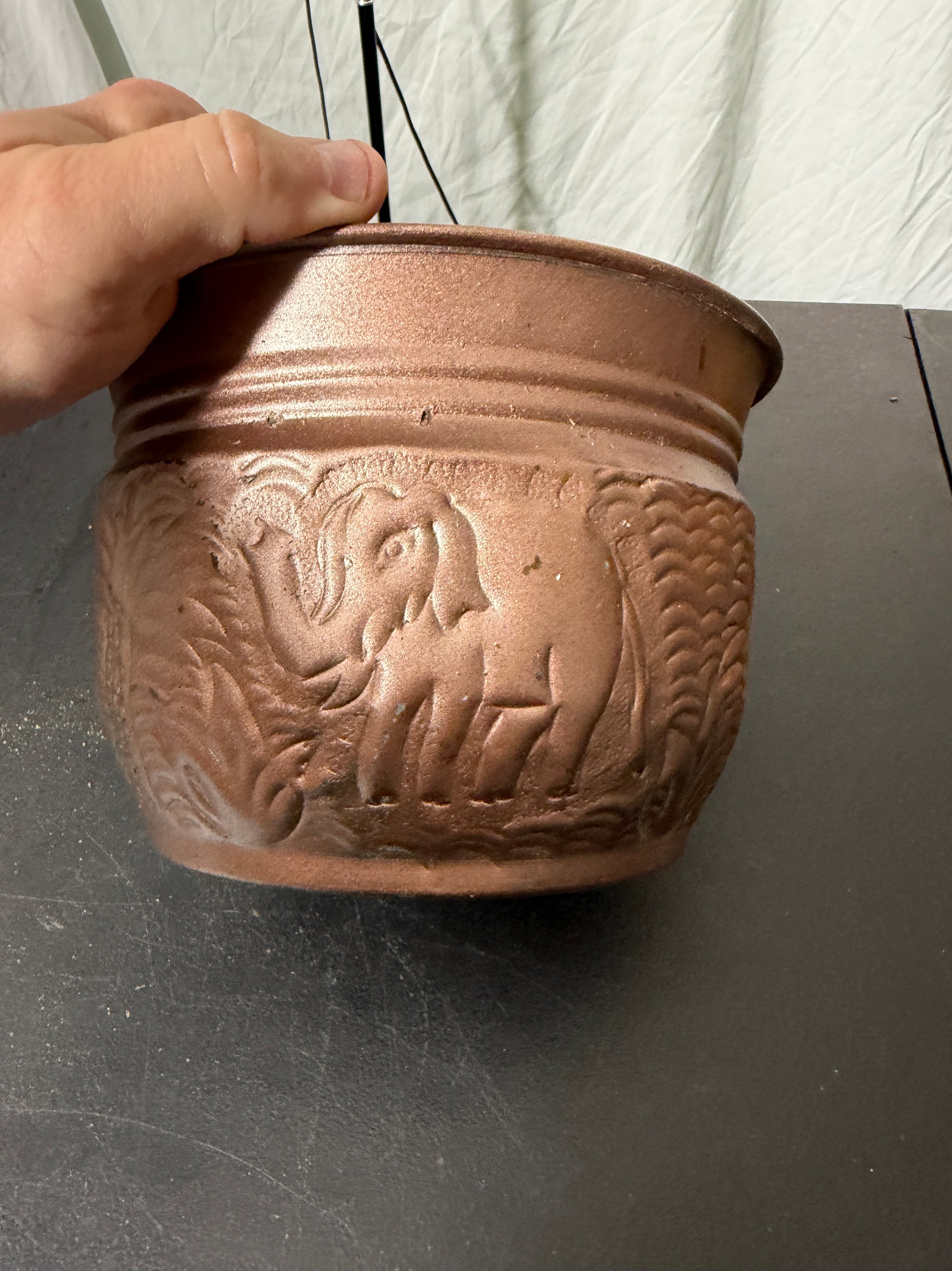 Elephant Design Copper Planter Pot - photo 3