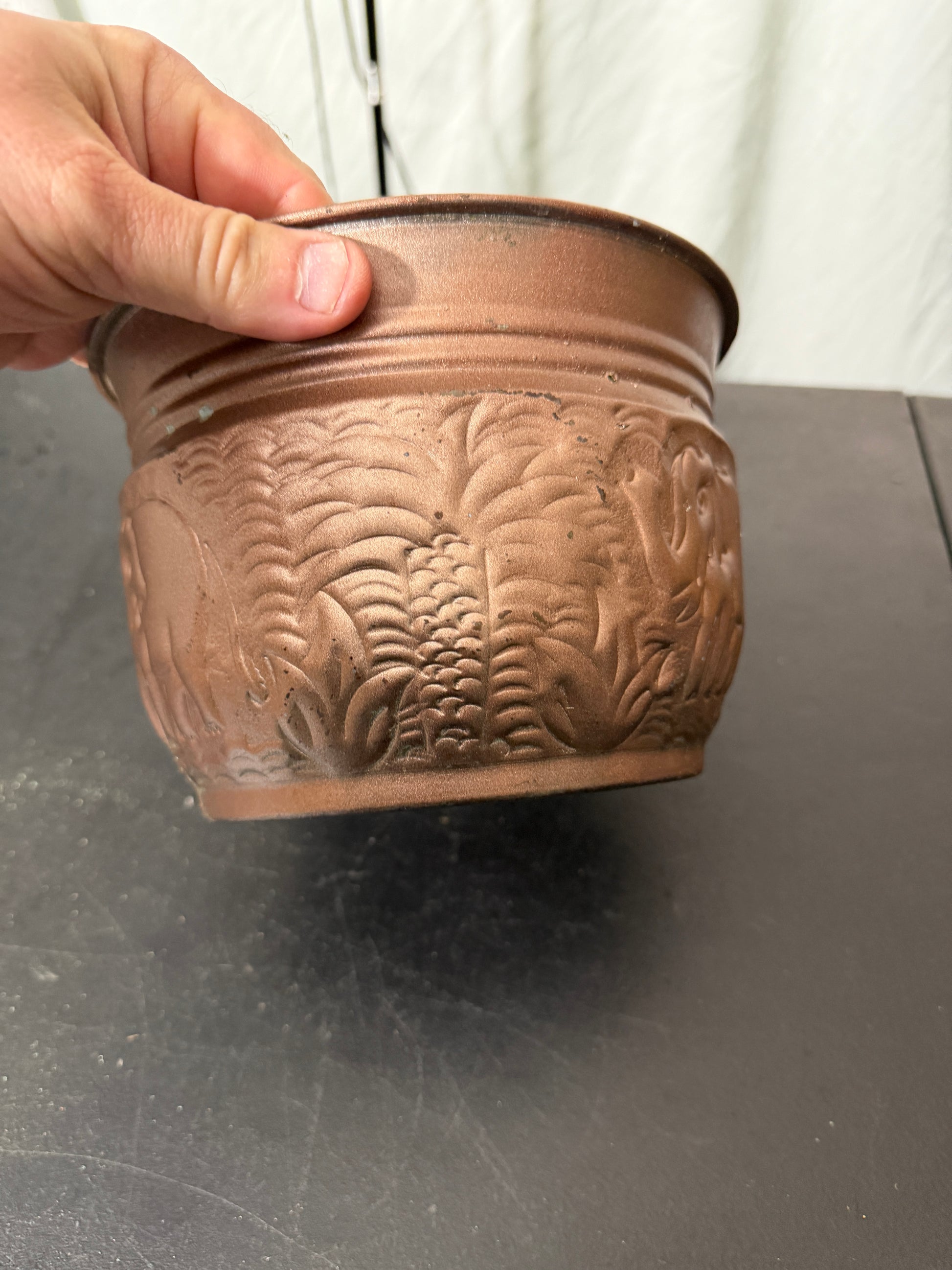 Elephant Design Copper Planter Pot - photo 4