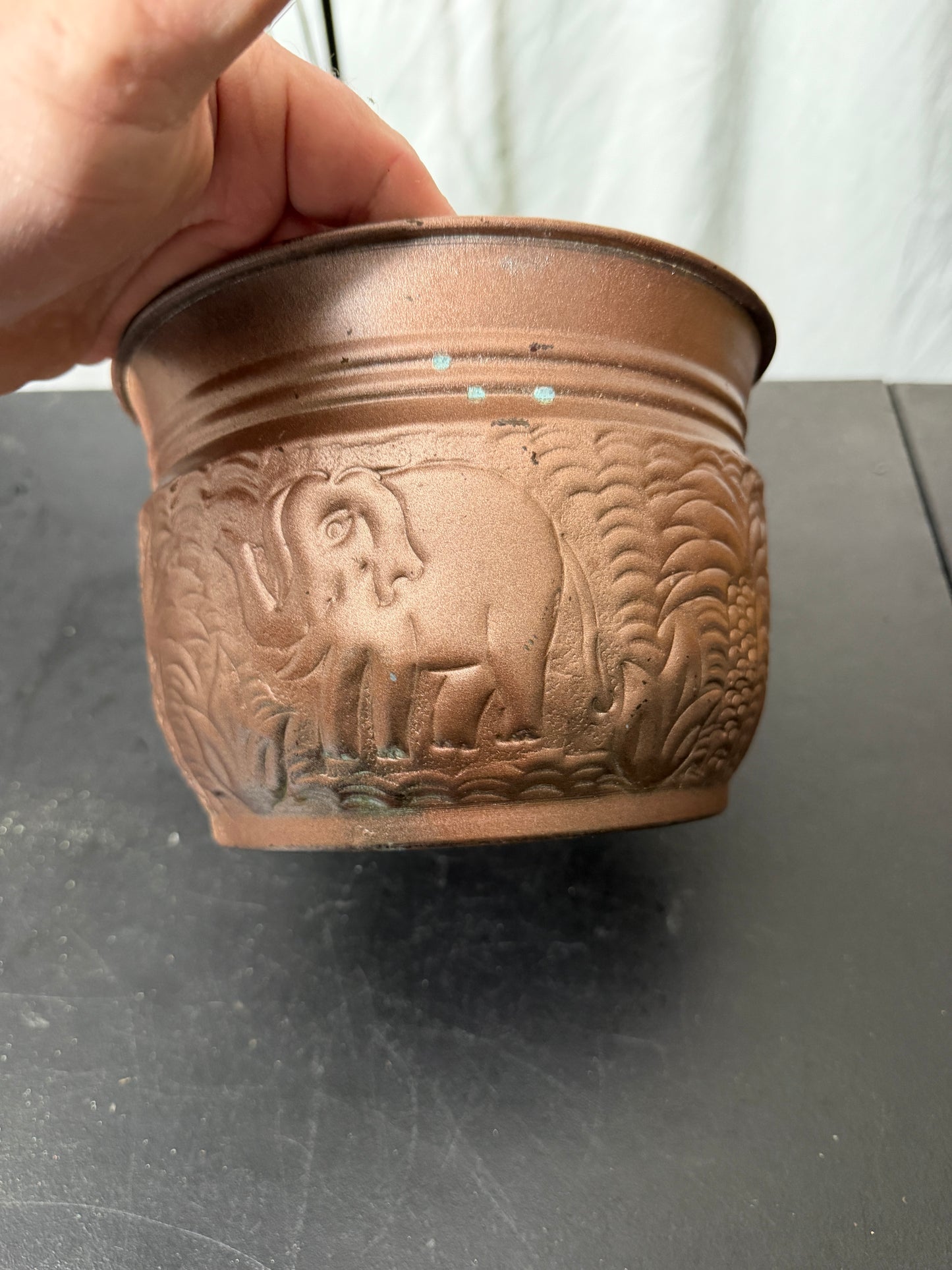 Elephant Design Copper Planter Pot - photo 5