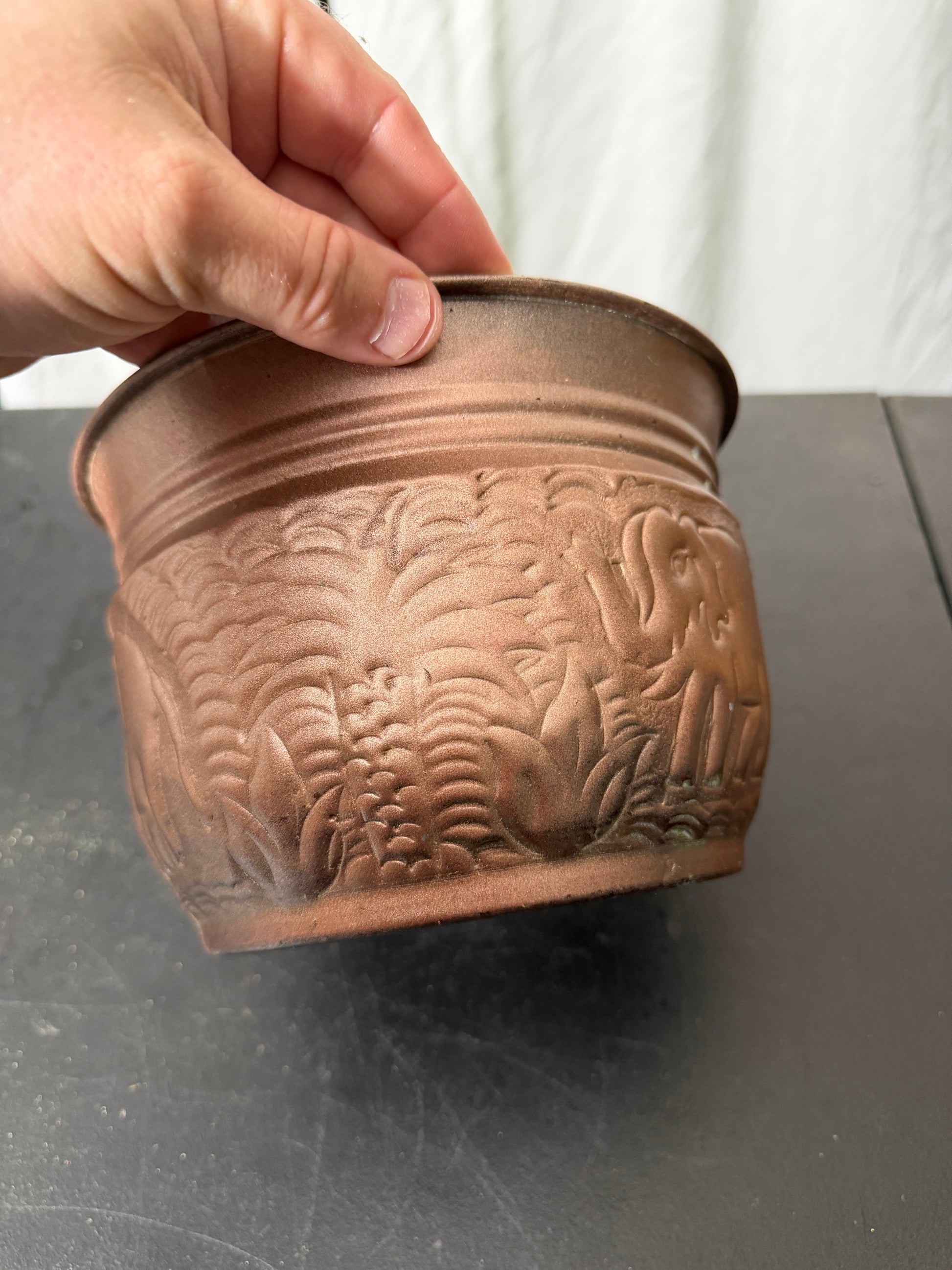 Elephant Design Copper Planter Pot - photo 6