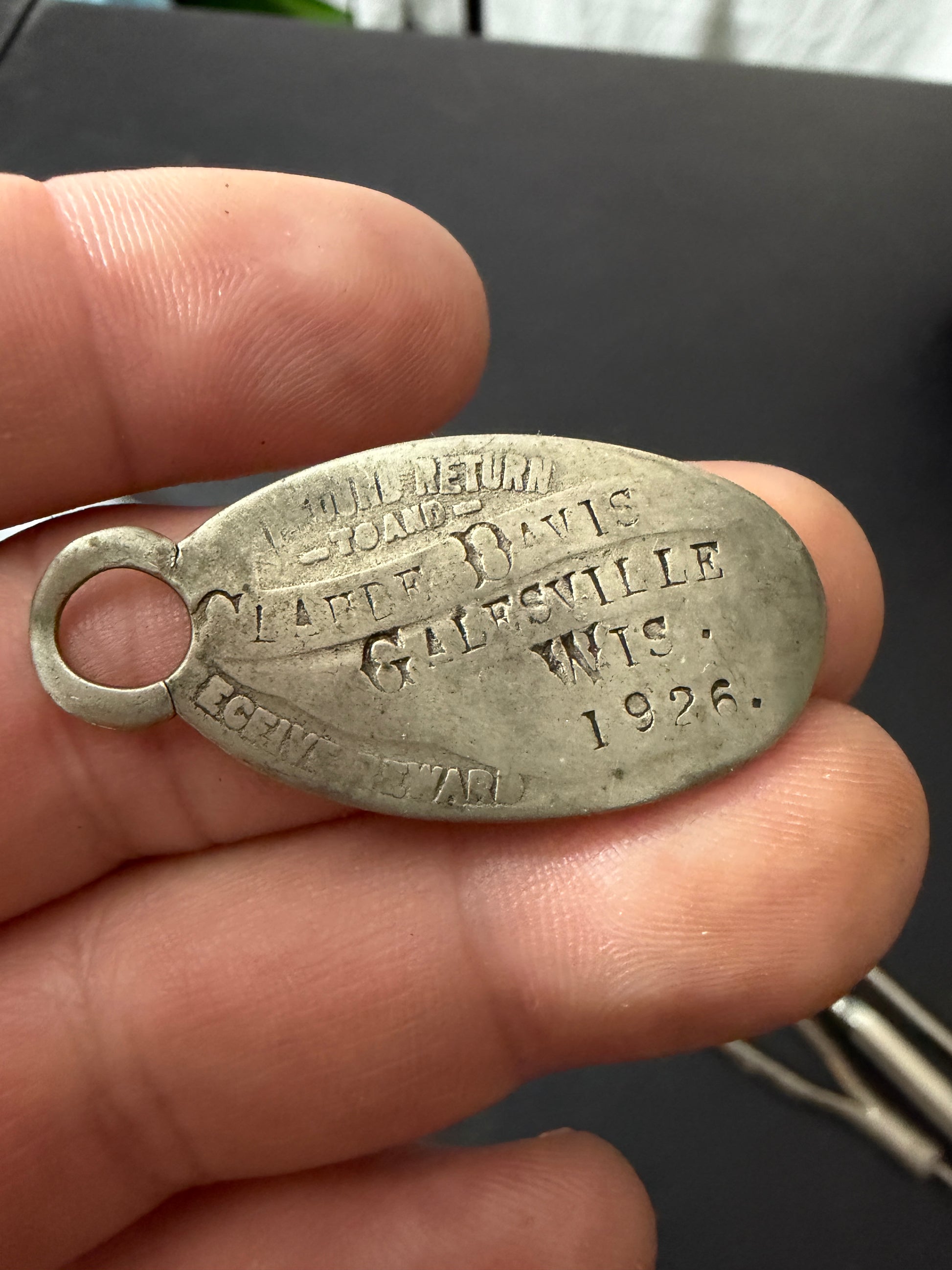 Antique Nickel Registry Tag Key Fob 1926 - MDP-00460
