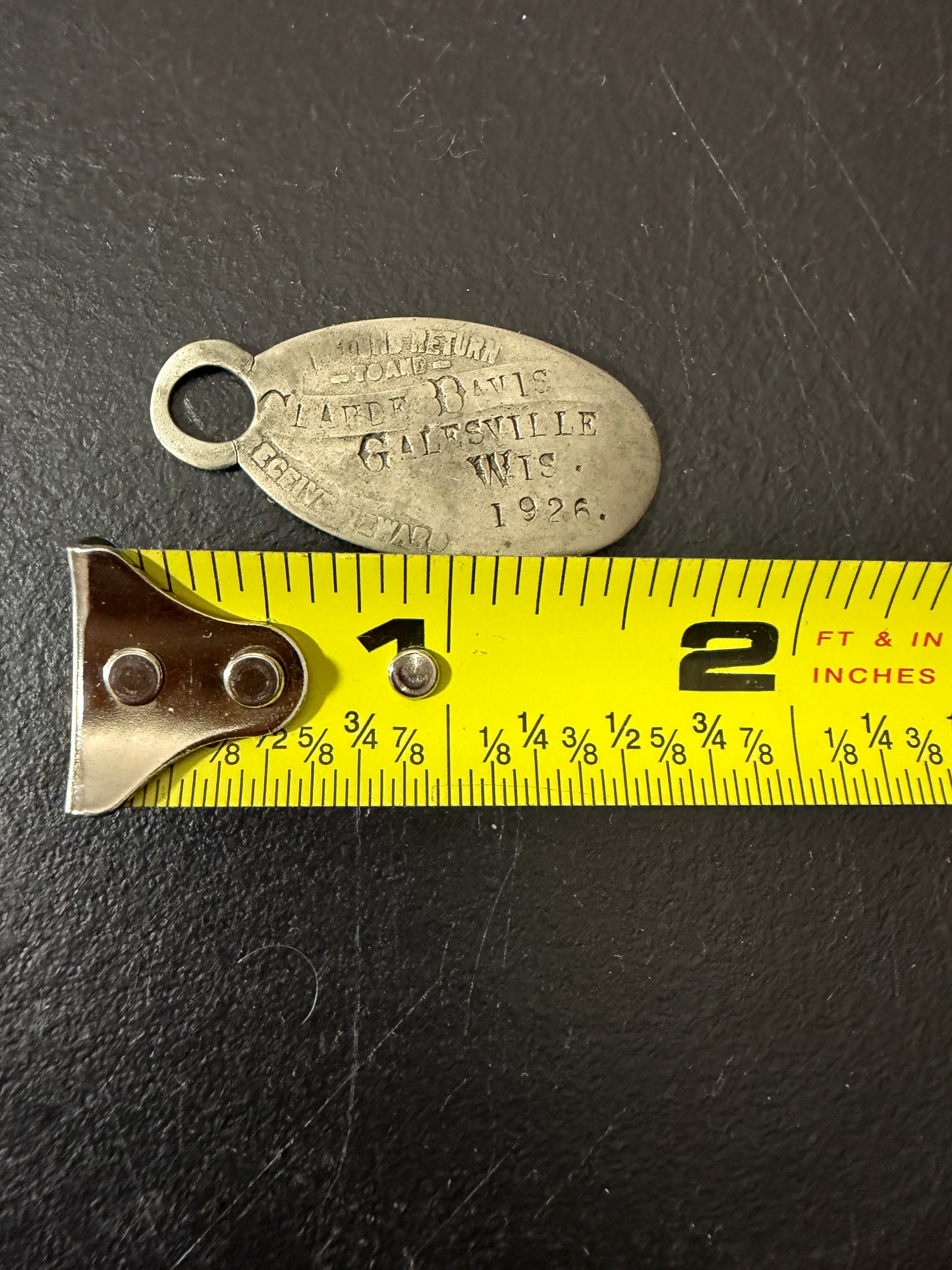 Antique Nickel Registry Tag Key Fob 1926 - MDP-00460