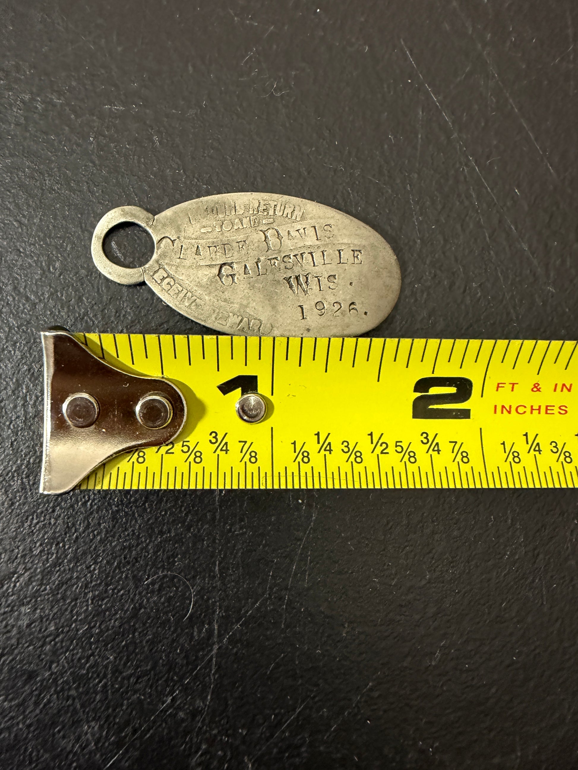 Antique Nickel Registry Tag Key Fob 1926 - MDP-00460