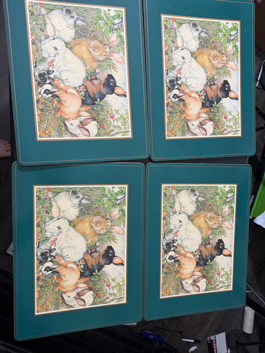 Vintage Set of 4 Pimpernel Cork Backed Placemats Bunny Rabbits - MDP-00467