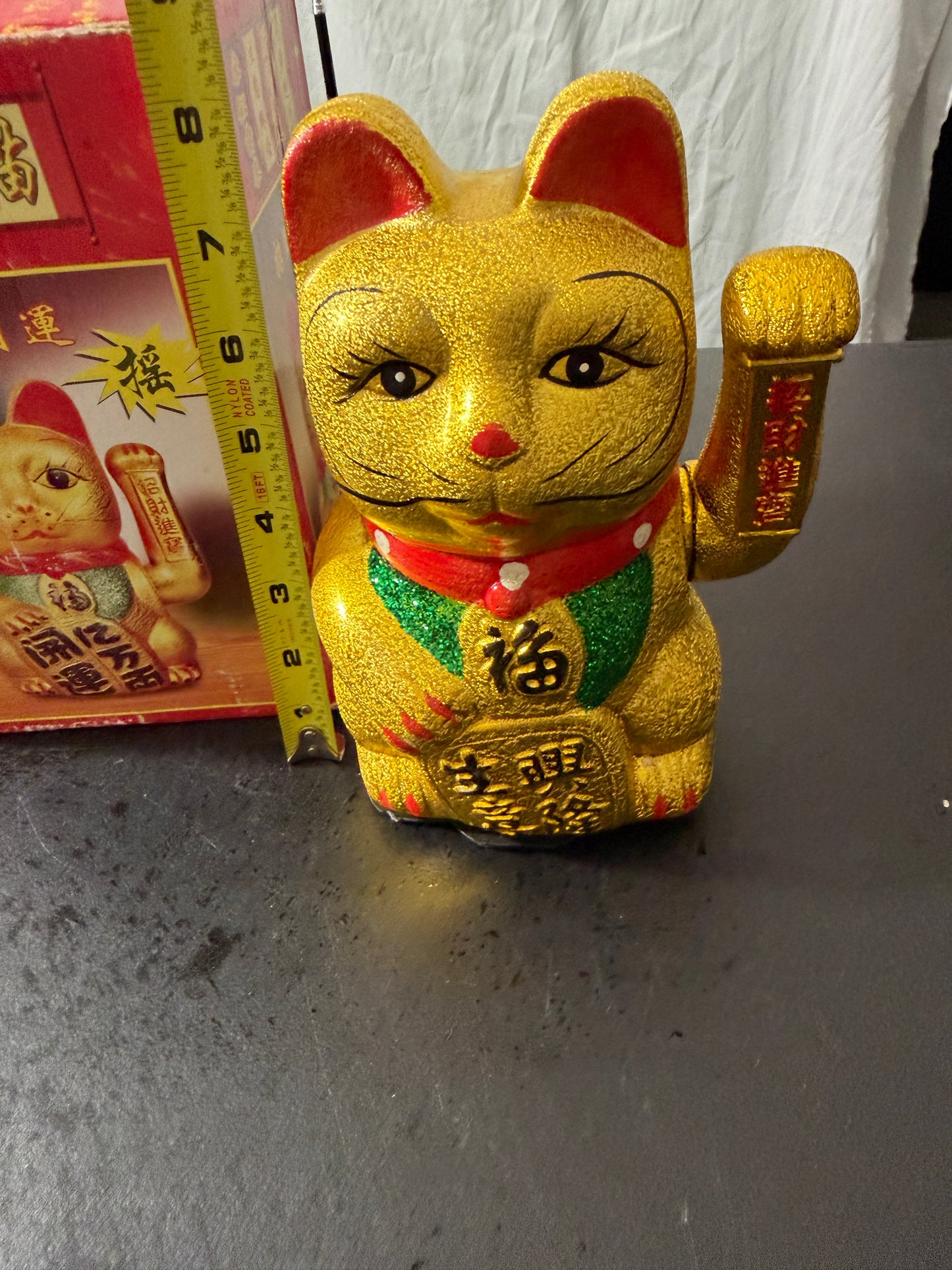 9 Waving Lucky Fortune Cat Maneki Neko Japanese Porcelain Figurine - MDP-00471