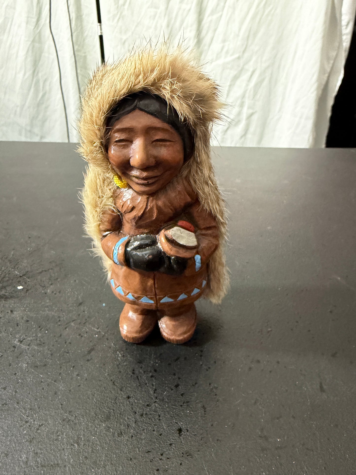 Vintage Inuit Kiana Original Nuni Doll Holding Doll With Real Fur - MDP-00472