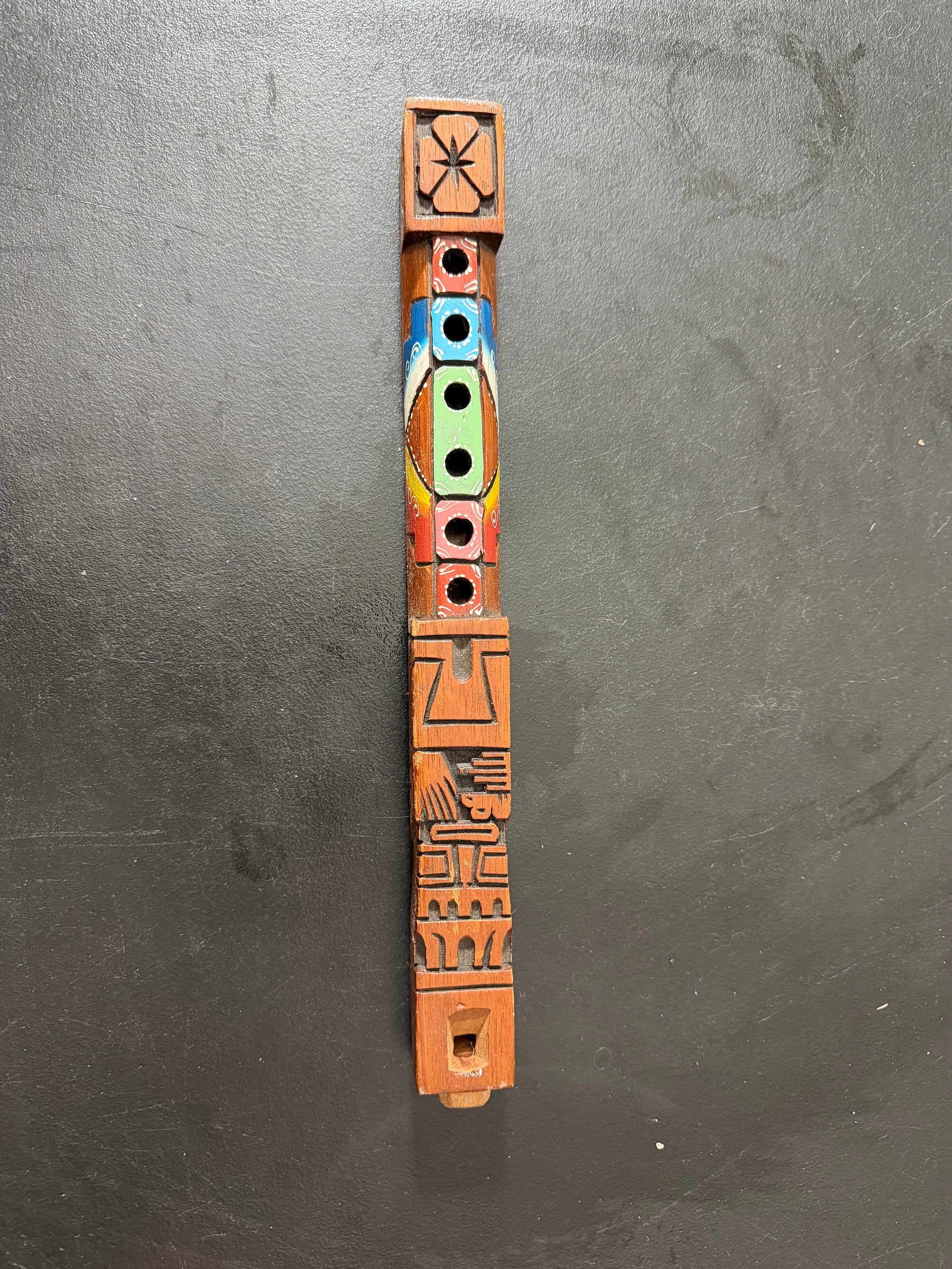 Hand Carved Painted Wooden Flute Whistle Folk Art Musical Instrument 12 In - MDP-00496